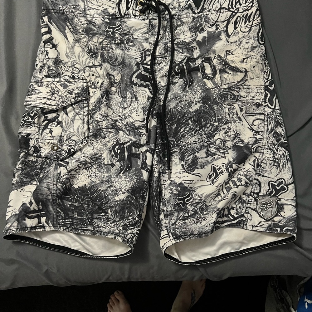Fox Men's Graphic Black and White Board Shorts